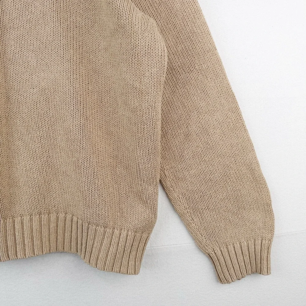 90's Vintage Polo Ralph Lauren Knit Sweater Mens 2XL Camel Brown Cotton Crewneck